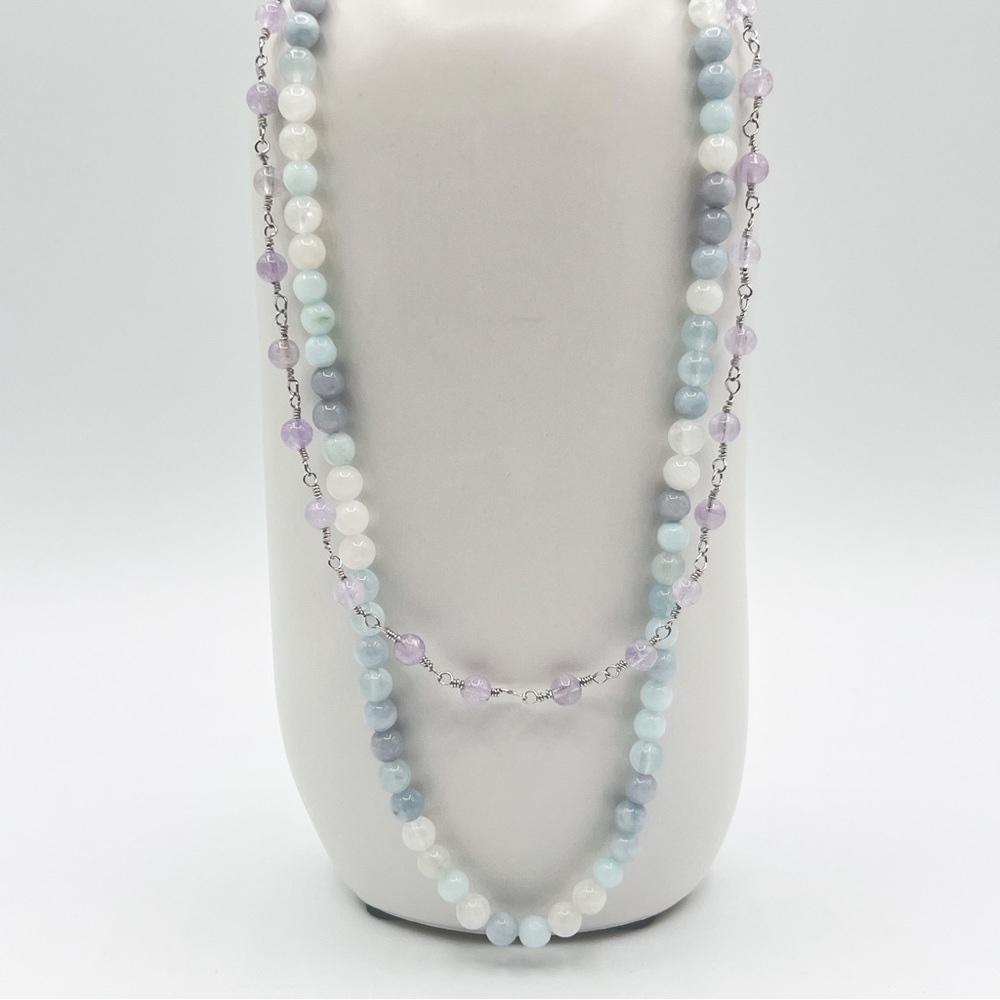 LAVENDER jade rosary and blue stone choker